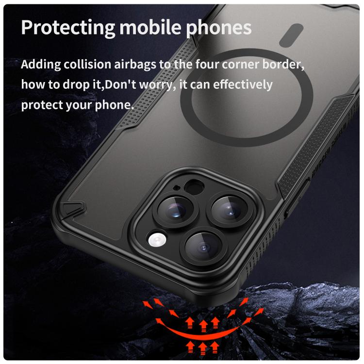 For iPhone 15 Pro Max Armor Glaze MagSafe Magnetic Phone Case - Black