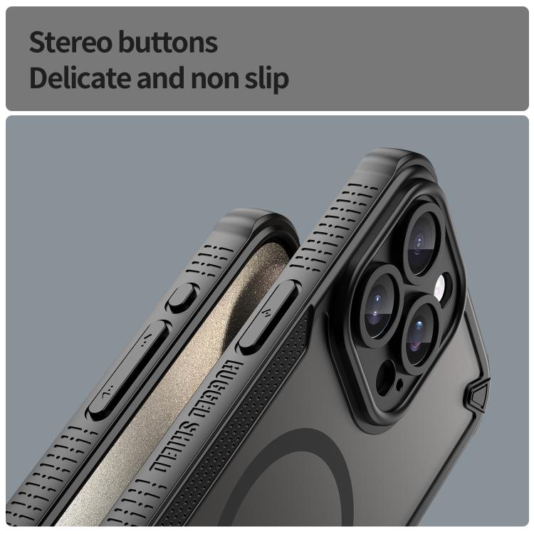 For iPhone 15 Pro Max Armor Glaze MagSafe Magnetic Phone Case - Black