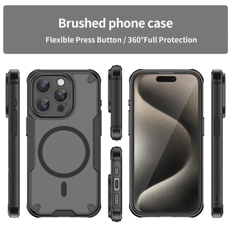 For iPhone 15 Pro Armor Glaze MagSafe Magnetic Phone Case - Black