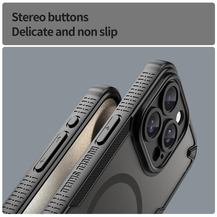 For iPhone 15 Pro Armor Glaze MagSafe Magnetic Phone Case - Black