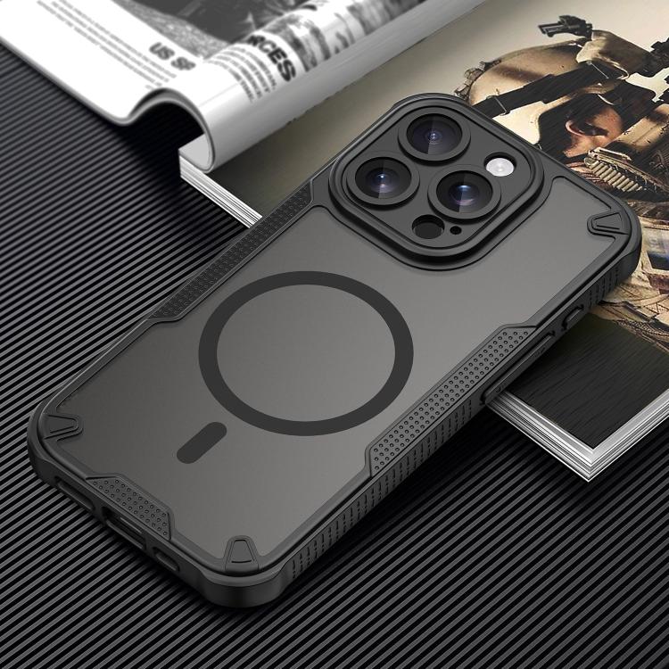For iPhone 15 Pro Armor Glaze MagSafe Magnetic Phone Case - Black