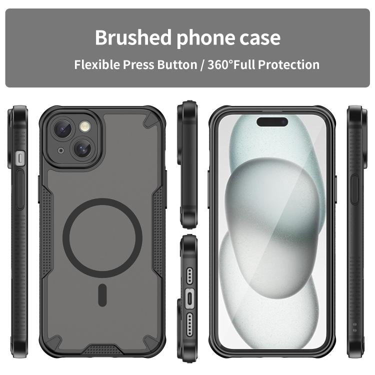 For iPhone 15 Plus Armor Glaze MagSafe Magnetic Phone Case - Black
