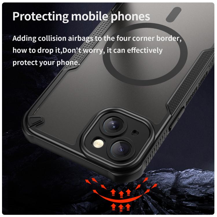 For iPhone 15 Plus Armor Glaze MagSafe Magnetic Phone Case - Black