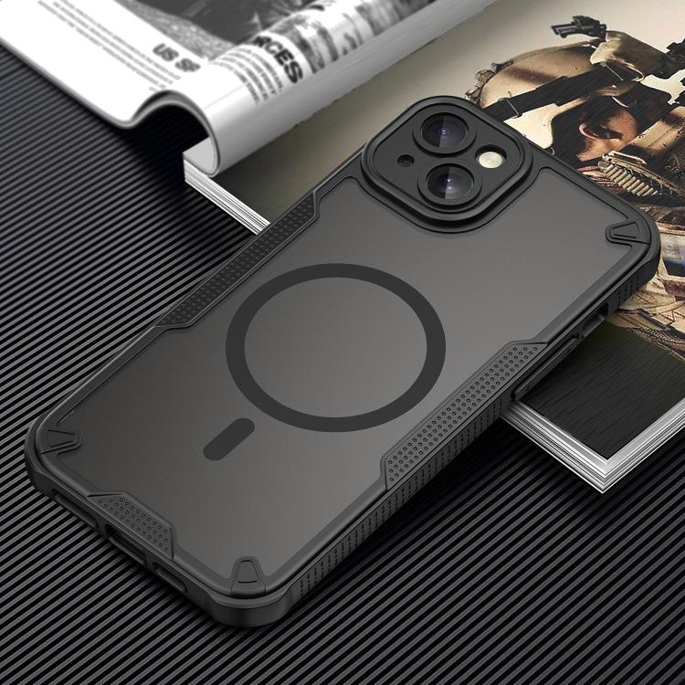 For iPhone 15 Plus Armor Glaze MagSafe Magnetic Phone Case - Black