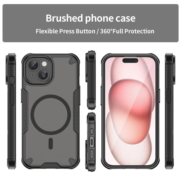 For iPhone 15 Armor Glaze MagSafe Magnetic Phone Case - Black