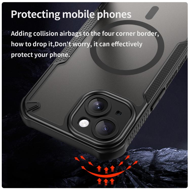 For iPhone 15 Armor Glaze MagSafe Magnetic Phone Case - Black