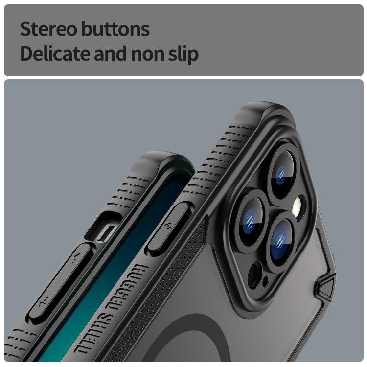 For iPhone 13 Pro Armor Glaze MagSafe Magnetic Phone Case - Black