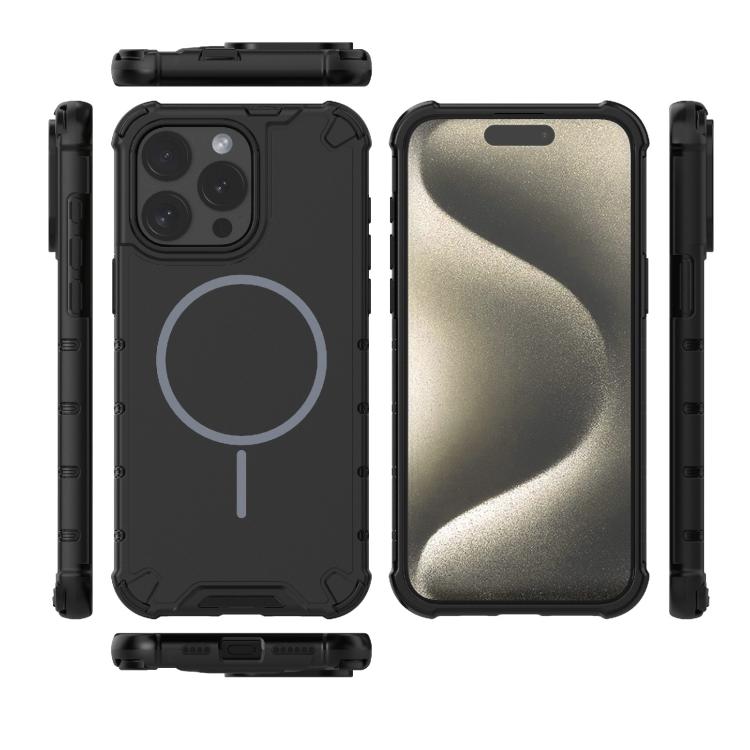 For iPhone 15 Pro Max Grating Solid Color MagSafe Magnetic Phone Case