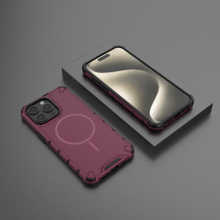 For iPhone 15 Pro Max Grating Solid Color MagSafe Magnetic Phone Case