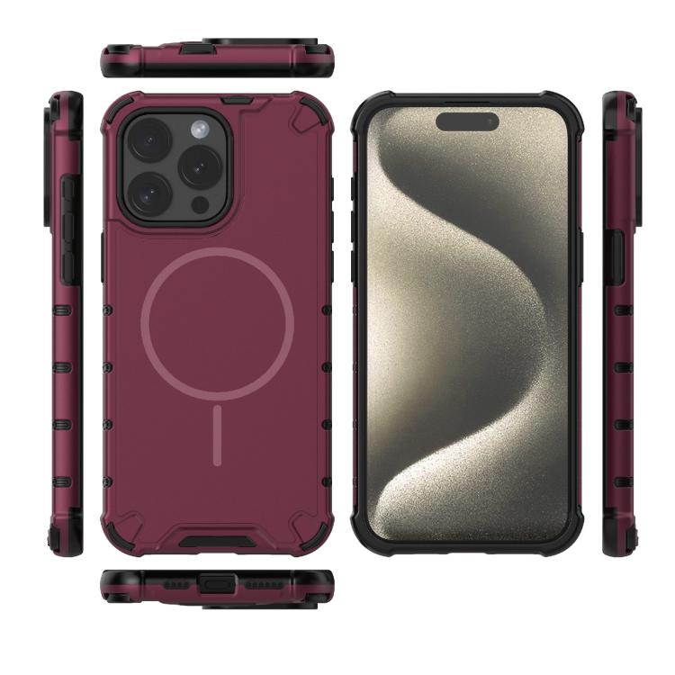 For iPhone 15 Pro Max Grating Solid Color MagSafe Magnetic Phone Case
