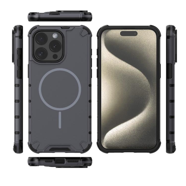 For iPhone 15 Pro Max Grating Solid Color MagSafe Magnetic Phone Case