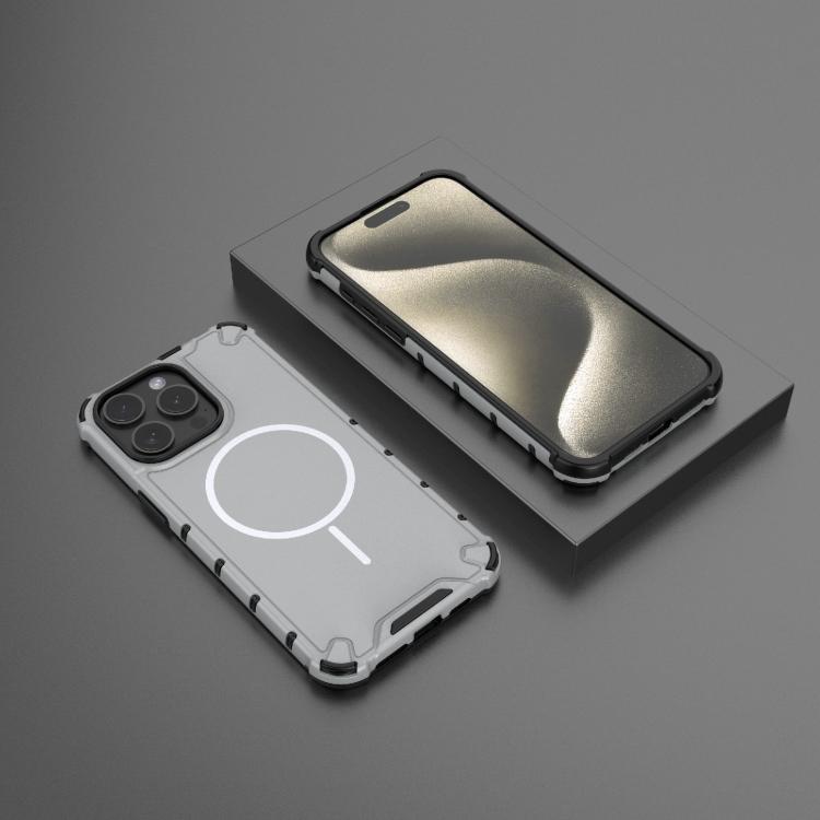 For iPhone 15 Pro Max Grating Solid Color MagSafe Magnetic Phone Case