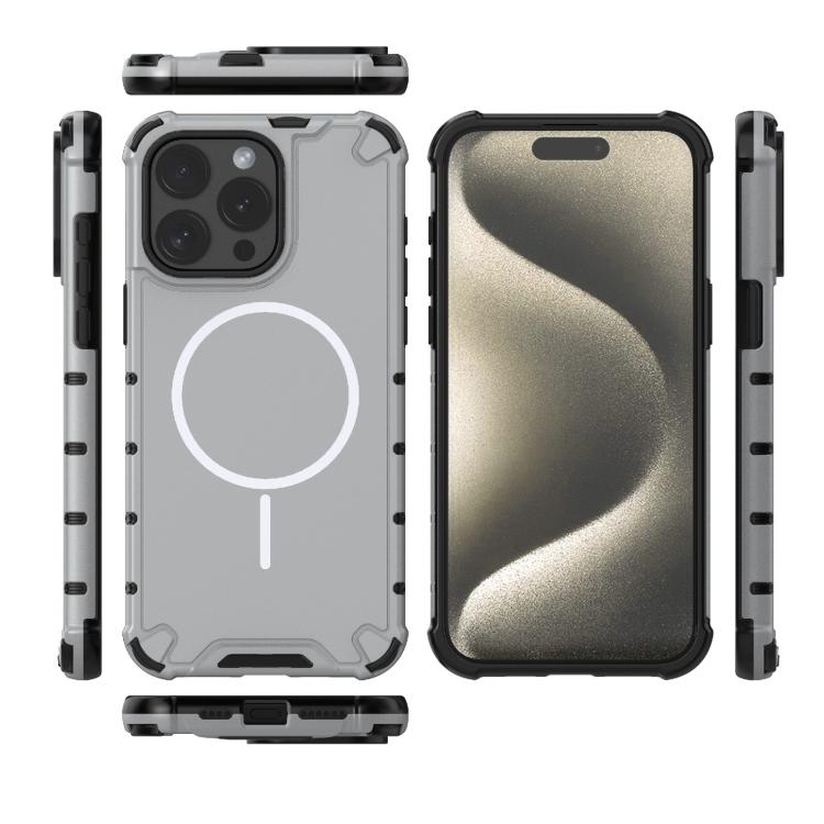 For iPhone 15 Pro Max Grating Solid Color MagSafe Magnetic Phone Case