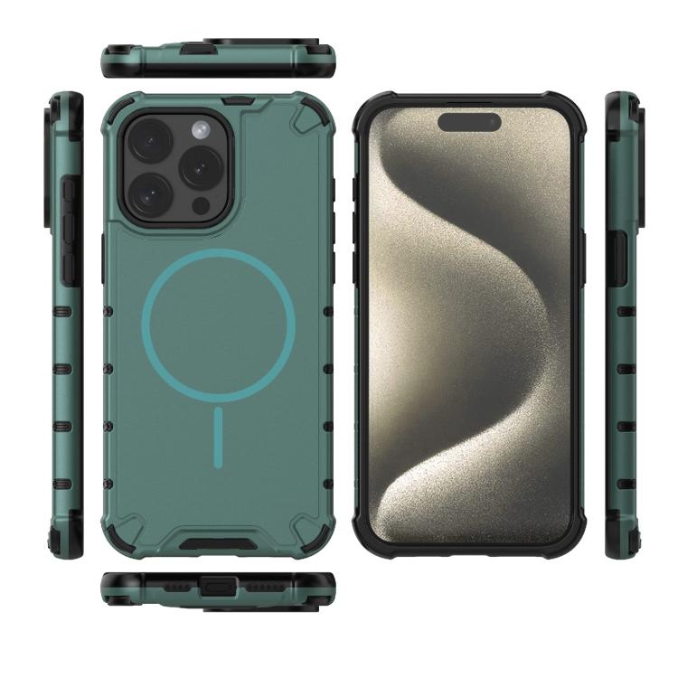 For iPhone 15 Pro Max Grating Solid Color MagSafe Magnetic Phone Case