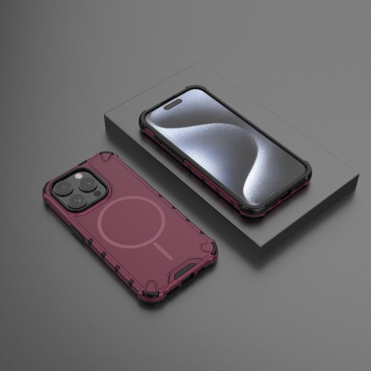 For iPhone 15 Pro Grating Solid Color MagSafe Magnetic Phone Case