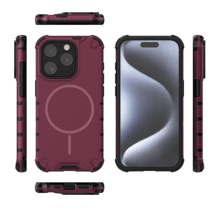For iPhone 15 Pro Grating Solid Color MagSafe Magnetic Phone Case