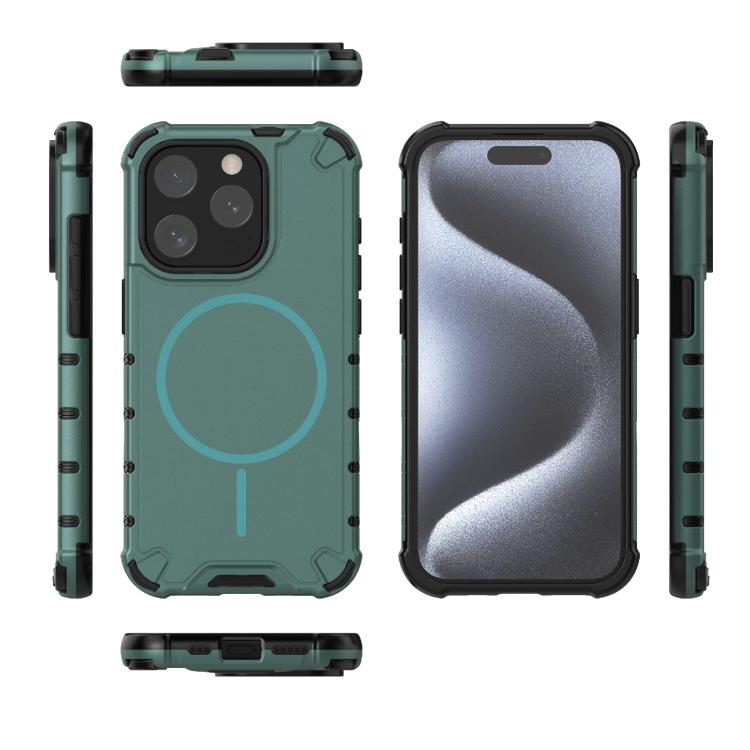 For iPhone 15 Pro Grating Solid Color MagSafe Magnetic Phone Case