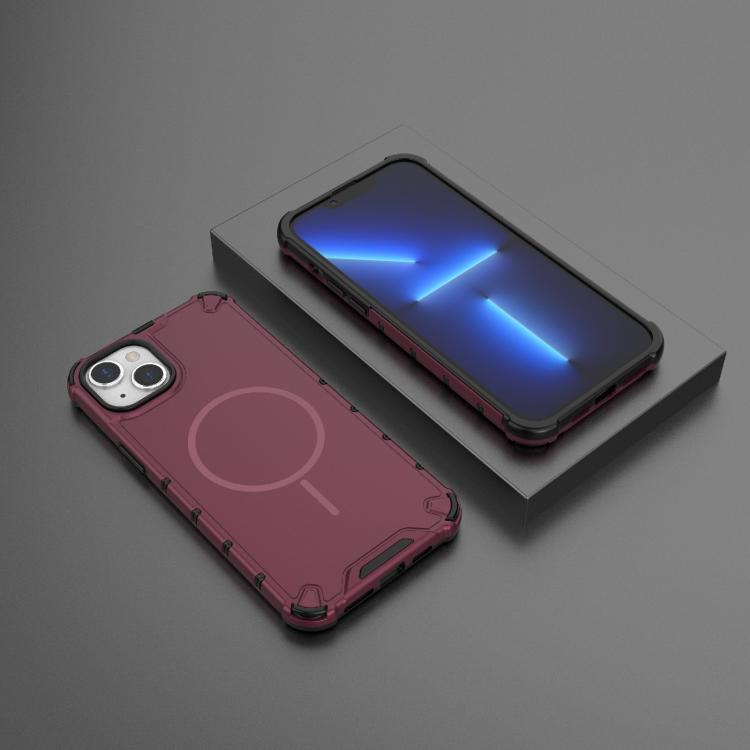 For iPhone 15 Plus / 14 Plus Grating Solid Color MagSafe Magnetic Phone Case