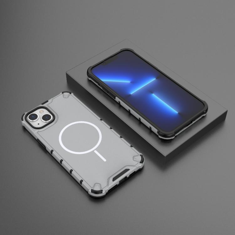 For iPhone 15 Plus / 14 Plus Grating Solid Color MagSafe Magnetic Phone Case