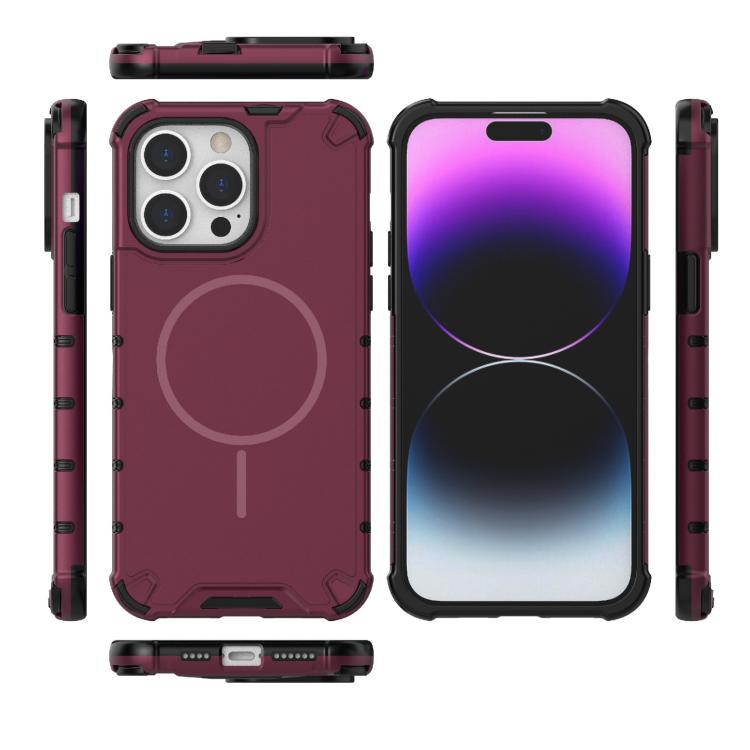 For iPhone 14 Pro Max Grating Solid Color MagSafe Magnetic Phone Case