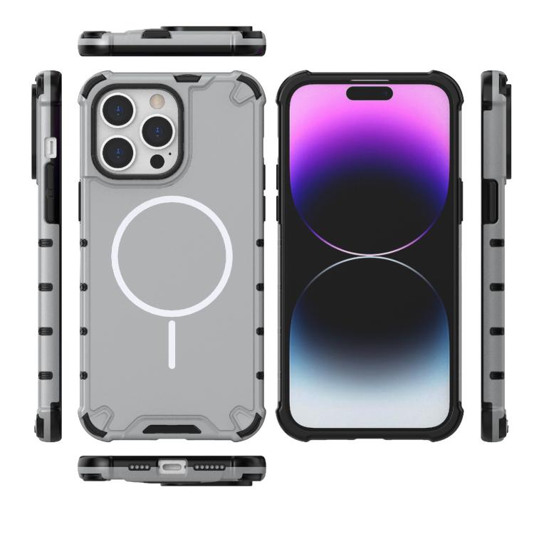 For iPhone 14 Pro Max Grating Solid Color MagSafe Magnetic Phone Case