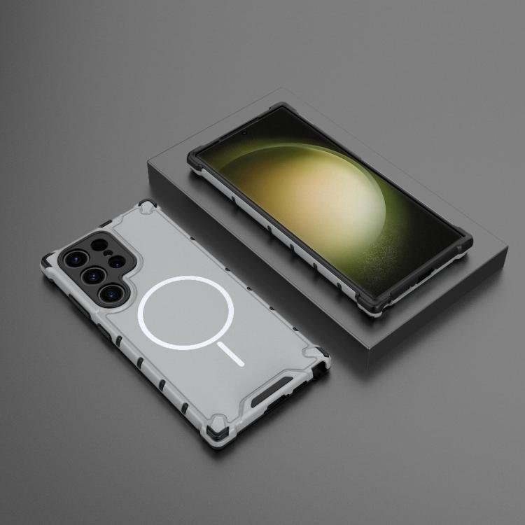 For Samsung Galaxy S23 Ultra 5G Grating Solid Color MagSafe Magnetic Phone Case