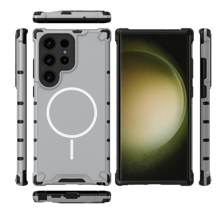 For Samsung Galaxy S23 Ultra 5G Grating Solid Color MagSafe Magnetic Phone Case