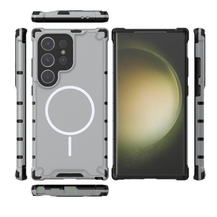 For Samsung Galaxy S24 Ultra 5G Grating Solid Color MagSafe Magnetic Phone Case