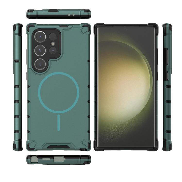 For Samsung Galaxy S24 Ultra 5G Grating Solid Color MagSafe Magnetic Phone Case