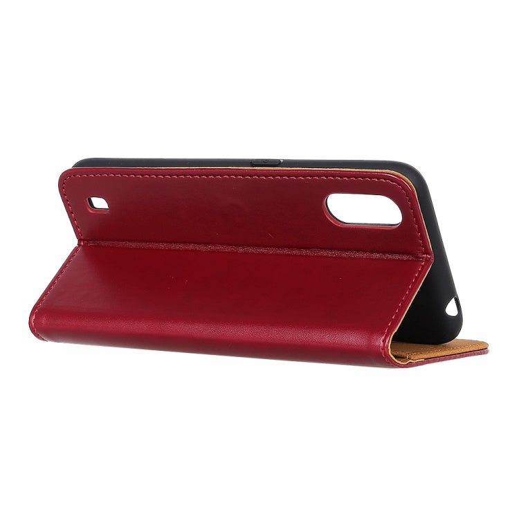 For Samsung Galaxy A01 3-Color Pearl Texture Magnetic Buckle Horizontal Flip PU Leather Case with Card Slots & Wallet & Holder