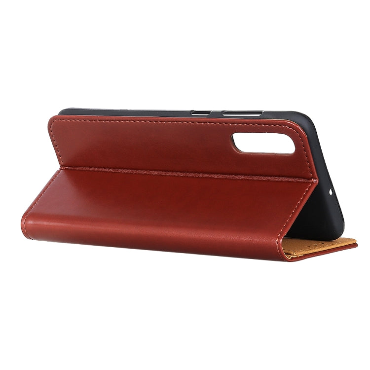 For Galaxy A7 (2018) (Japanese Version) 3-Color Pearl Texture Magnetic Buckle Horizontal Flip PU Leather Case with Card Slots & Wallet & Holder