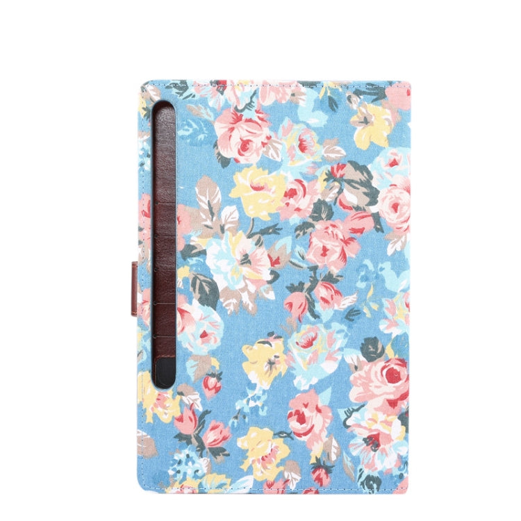 For Samsung Galaxy Tab S8+ / Tab S8 Plus /  Tab S7 FE / Tab S7+ / T970 Flower Cloth Texture PC Horizontal Flip Leather Protective Case with Holder & Card Slots & Wallet & Photo Frame & Sleep / Wake-up Function