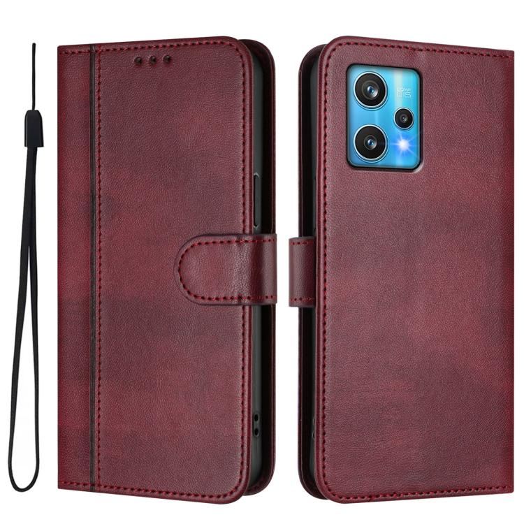 For Realme 9 Pro+ 5G / 9 4G Global Line Splicing Buckle Retro Leather Phone Case