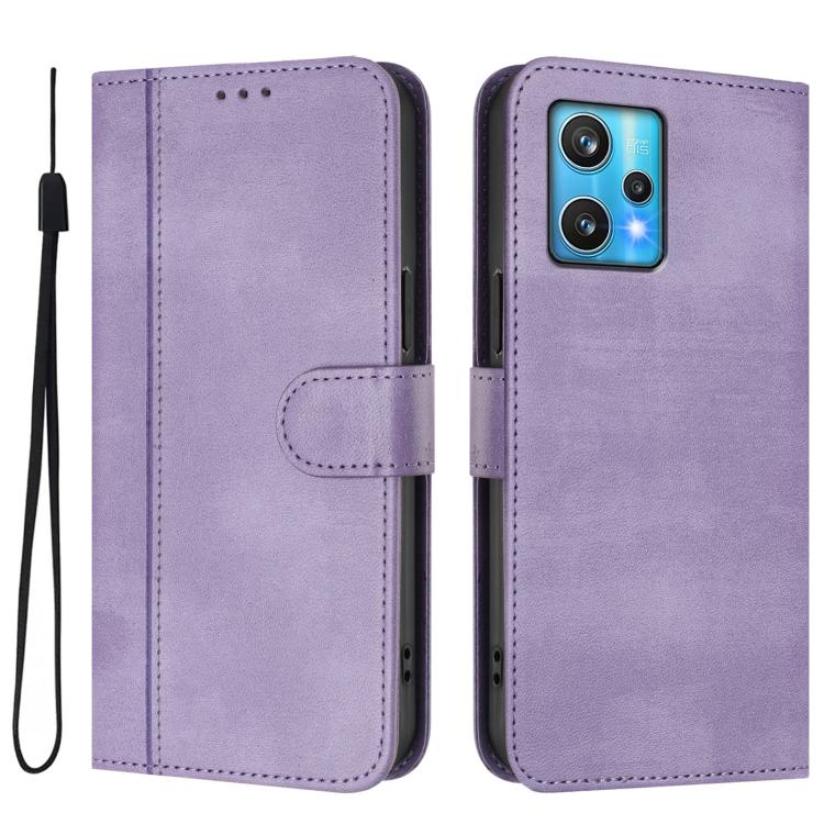 For Realme 9 Pro+ 5G / 9 4G Global Line Splicing Buckle Retro Leather Phone Case