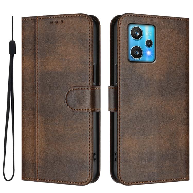 For Realme 9 Pro+ 5G / 9 4G Global Line Splicing Buckle Retro Leather Phone Case