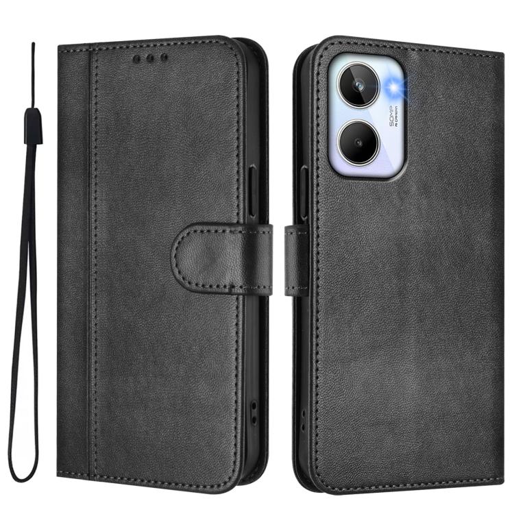 For Realme 10 4G Global Line Splicing Buckle Retro Leather Phone Case