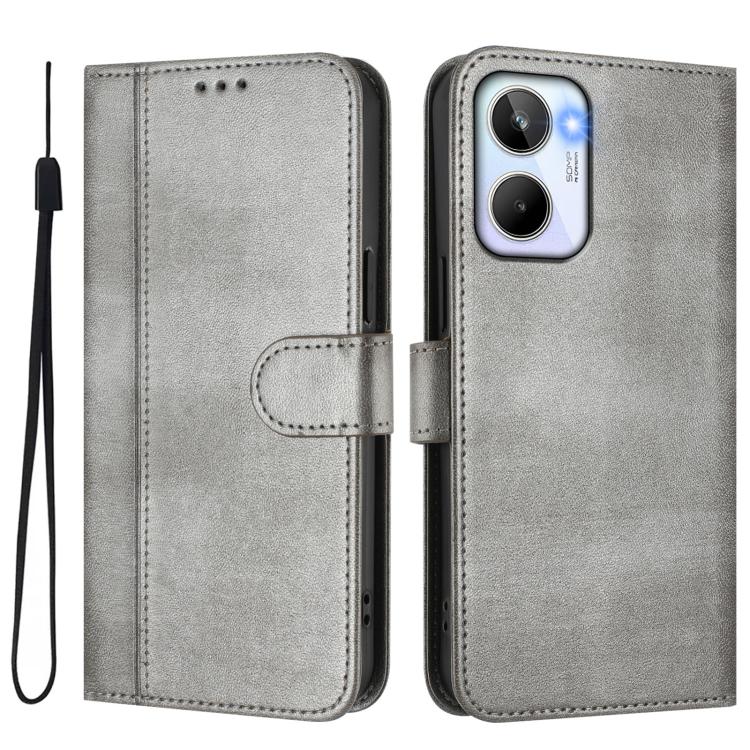 For Realme 10 4G Global Line Splicing Buckle Retro Leather Phone Case