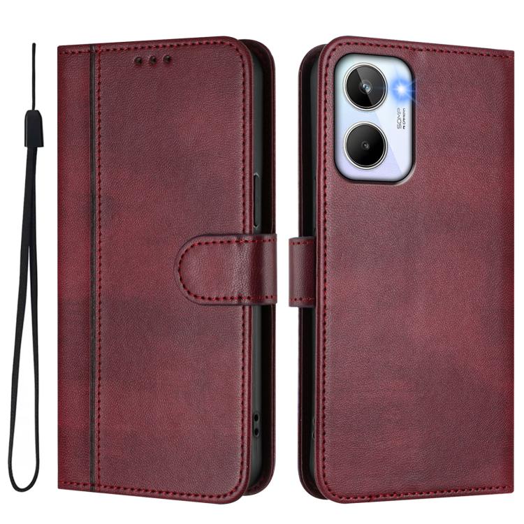For Realme 10 4G Global Line Splicing Buckle Retro Leather Phone Case