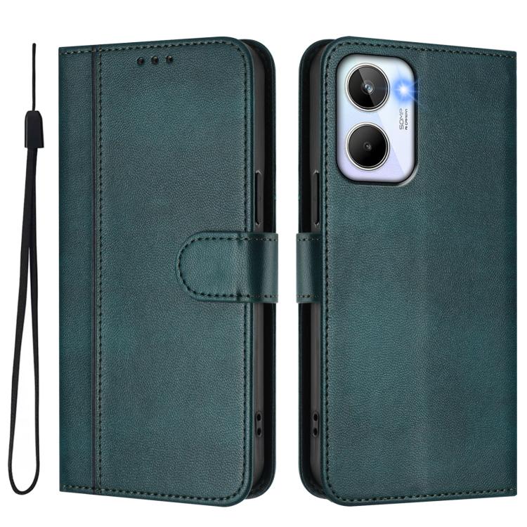 For Realme 10 4G Global Line Splicing Buckle Retro Leather Phone Case