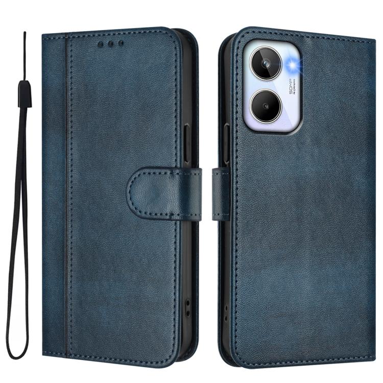 For Realme 10 4G Global Line Splicing Buckle Retro Leather Phone Case