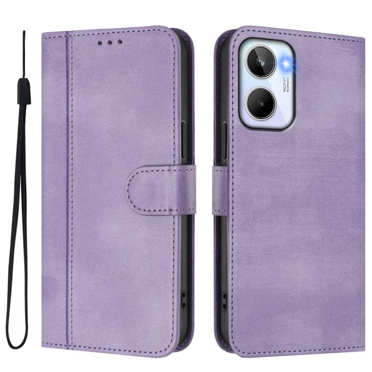 For Realme 10 4G Global Line Splicing Buckle Retro Leather Phone Case