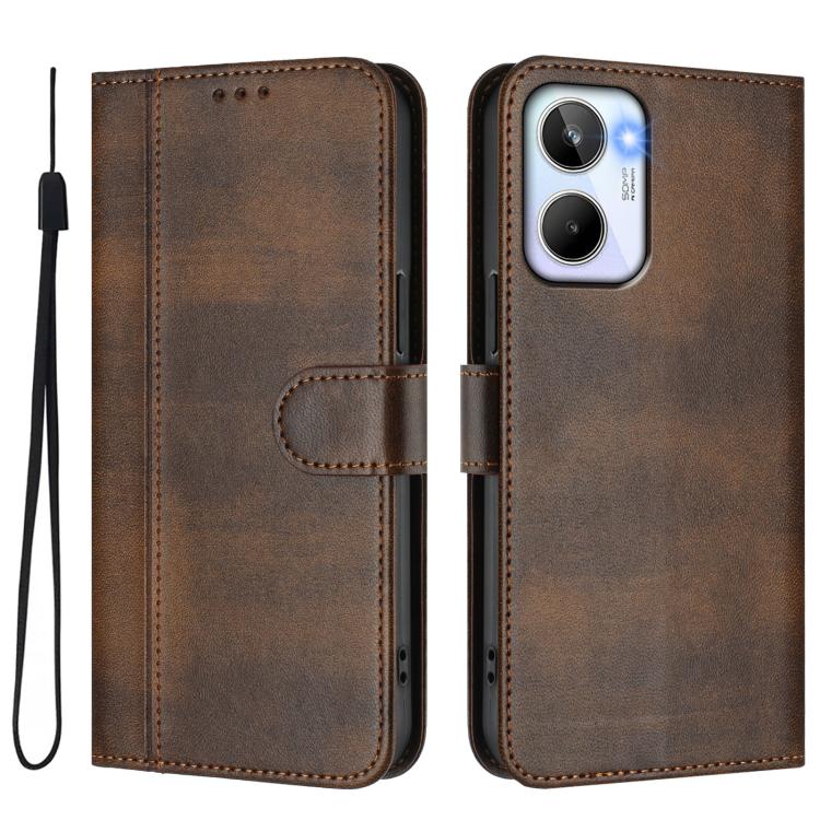 For Realme 10 4G Global Line Splicing Buckle Retro Leather Phone Case