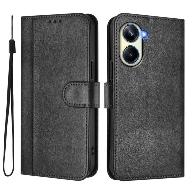 For Realme 10 Pro 5G Line Splicing Buckle Retro Leather Phone Case