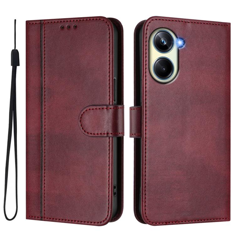 For Realme 10 Pro 5G Line Splicing Buckle Retro Leather Phone Case
