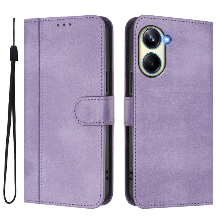 For Realme 10 Pro 5G Line Splicing Buckle Retro Leather Phone Case