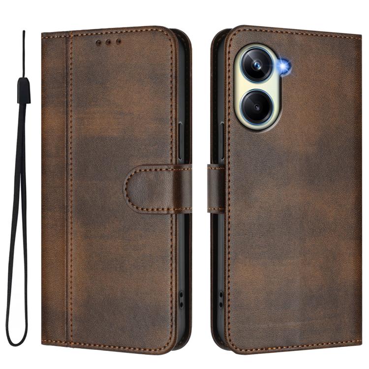 For Realme 10 Pro 5G Line Splicing Buckle Retro Leather Phone Case