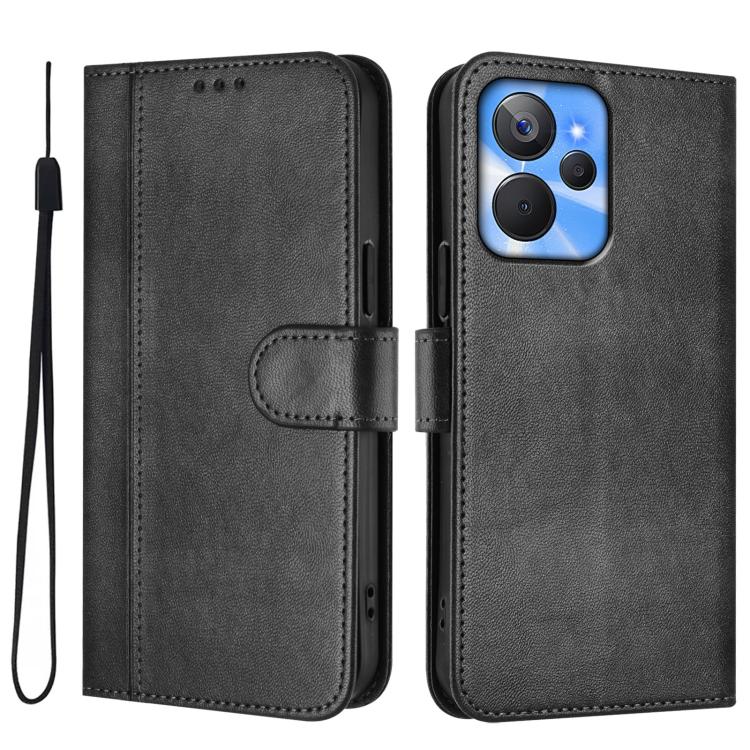 For Realme 10T 5G / 10s 5G / 9i 5G Indian Line Splicing Buckle Retro Leather Phone Case