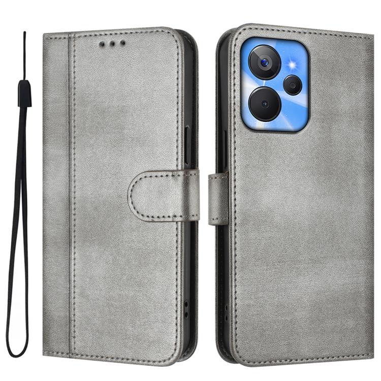 For Realme 10T 5G / 10s 5G / 9i 5G Indian Line Splicing Buckle Retro Leather Phone Case