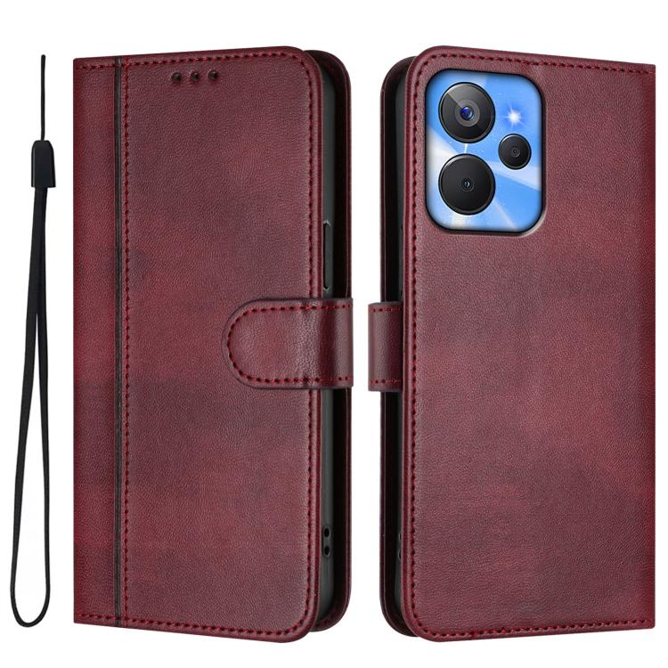 For Realme 10T 5G / 10s 5G / 9i 5G Indian Line Splicing Buckle Retro Leather Phone Case