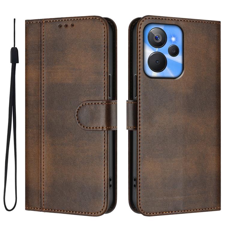For Realme 10T 5G / 10s 5G / 9i 5G Indian Line Splicing Buckle Retro Leather Phone Case